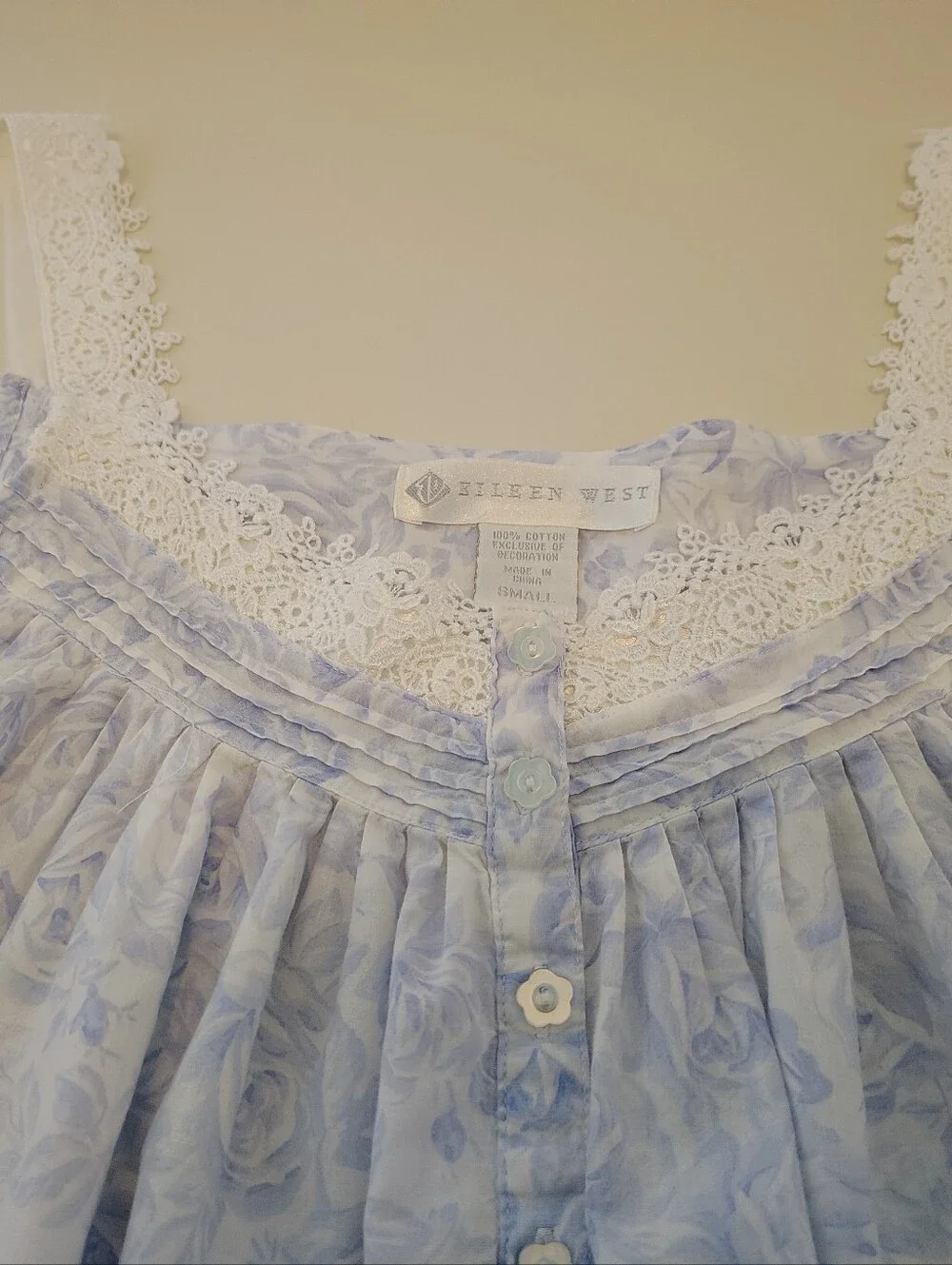 Eileen West 100% Cotton Lawn Nightgown & Robe Set Small Blue Floral Lace 2pc - Picture 6 of 16
